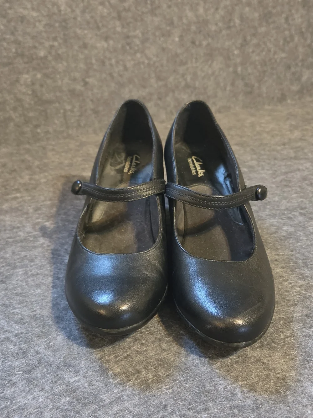 Clarks Black Mary Jane Wedge Pumps With Button Detail